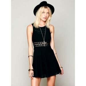 NEW! Free People 4 Daisy Waist Fit n Flare A-Line Skater Lace Mini Dress Black